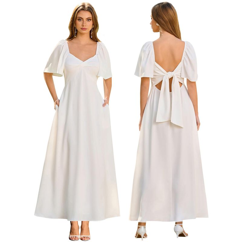 Vestido Kutumai Maxi Fluido Cuello V Manga Cort... image number null