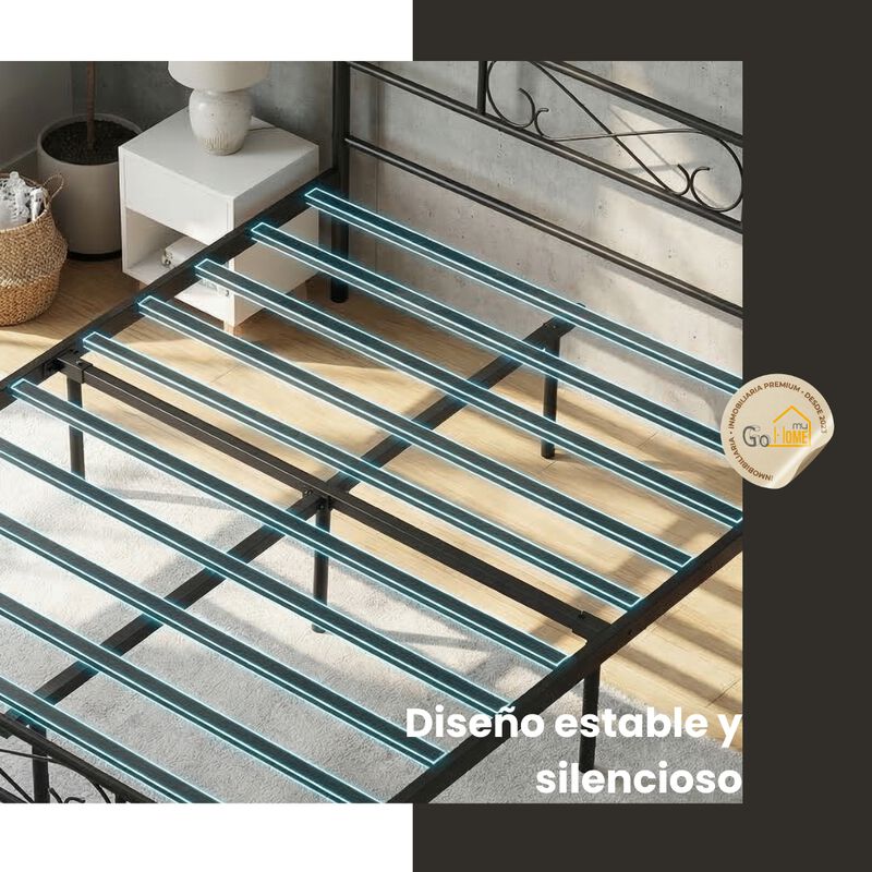 Cama Matrimonial De Metal Negro Con Cabecera Y ... image number null