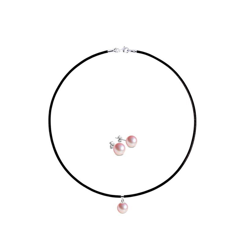 Collar y Aretes de Mujer Caucho, Plata .925 Per... image number null