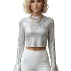 Blusa Brillante De Manga Larga Malabis Bl-1040 Blanco