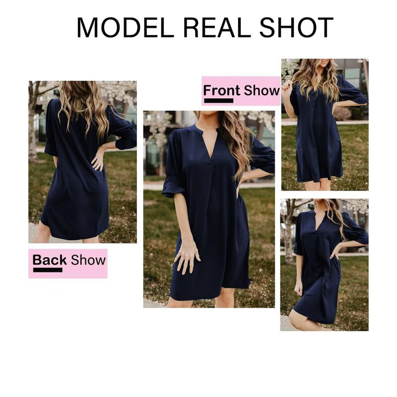 Vestido Wkior Escote V, Manga Corta Azul Talla ... image number null