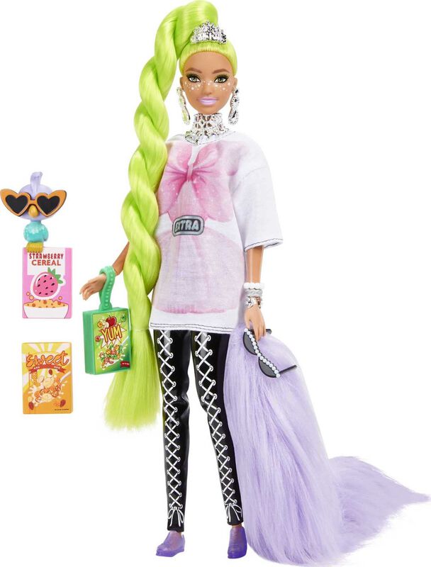 Mu&ntilde;eca Barbie Extra Con Cabello Verde Ne&oacute;n, Boa... image number null