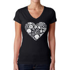 Camiseta De Cuello En V Word Art Para Mujer - Conchas Marinas- Negro