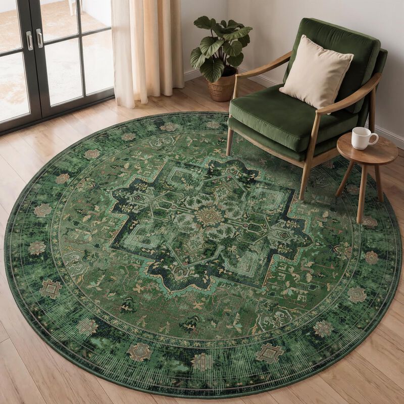 Alfombra Redonda Jainmy 183 cm Verde Lavable Y ... image number null