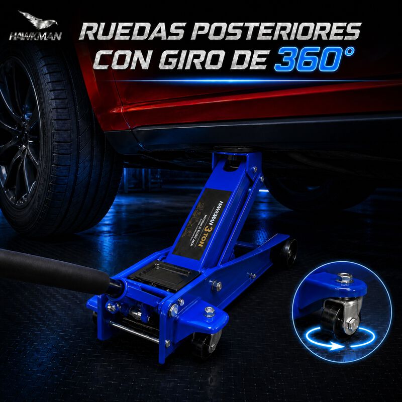 Gato Hidr&aacute;ulico Pat&iacute;n Hawkman 3 Ton Ruedas 360&deg;... image number null