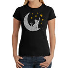 Camiseta Word Art Para Mujer - Gato y Luna- Negro