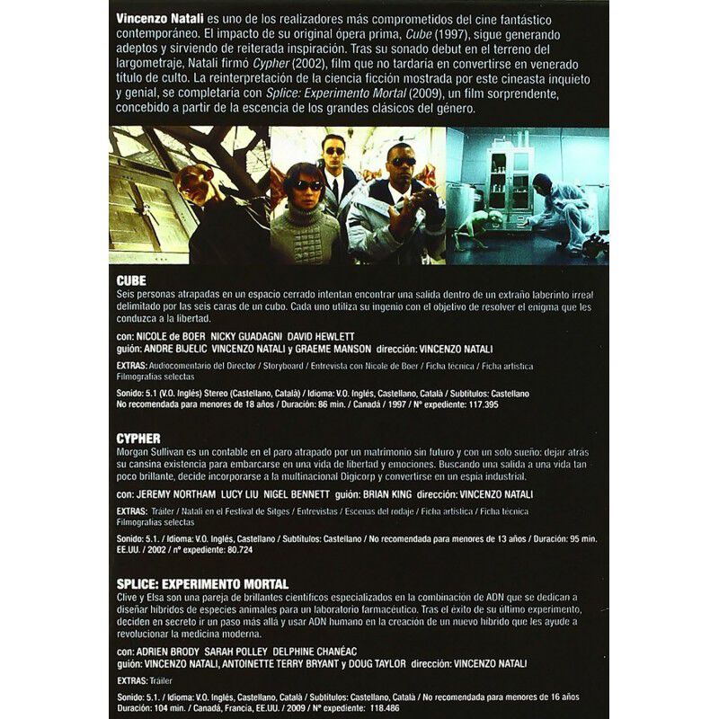 Pack De 3 Dvds De Vincenzo Natali (1997, 2002, ... image number null