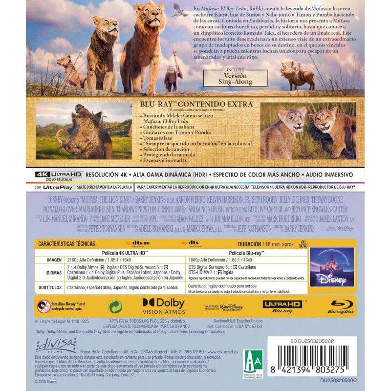 Mufasa: El Rey Le&oacute;n [4K UHD, Blu-ray] (2024) image number null