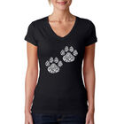 Camiseta De Cuello En V Word Art Para Mujer - Cat Mom- Negro