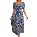 Vestido Largo Casual Chic Floral Ves-1068 Azul Con Escote Ajustable Y Manga Abullonada, Moda Casual Elegante Para Mujer