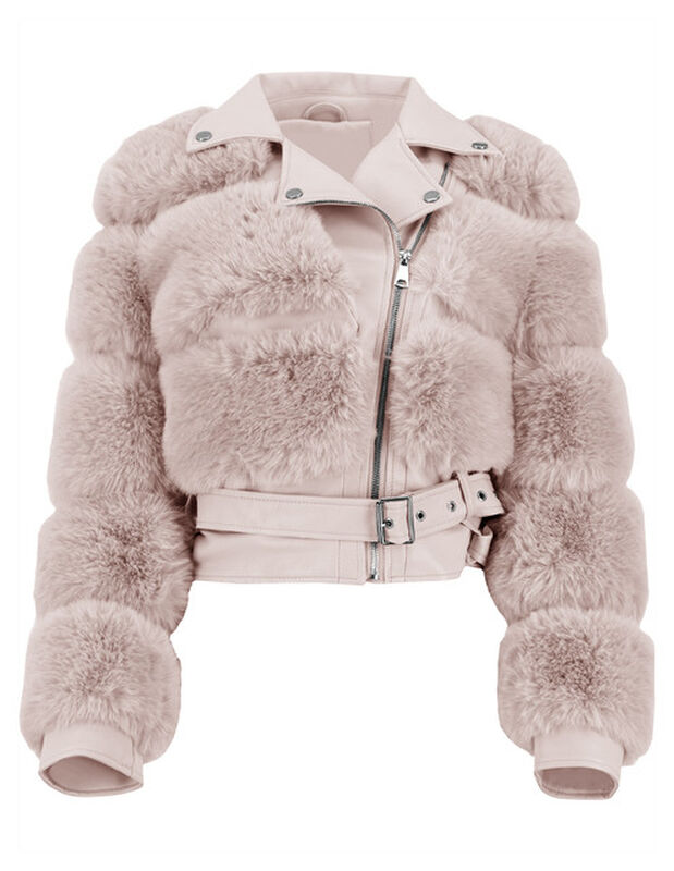 Chamarra Vinipiel Peluche Mujer Premium Beige R... image number null