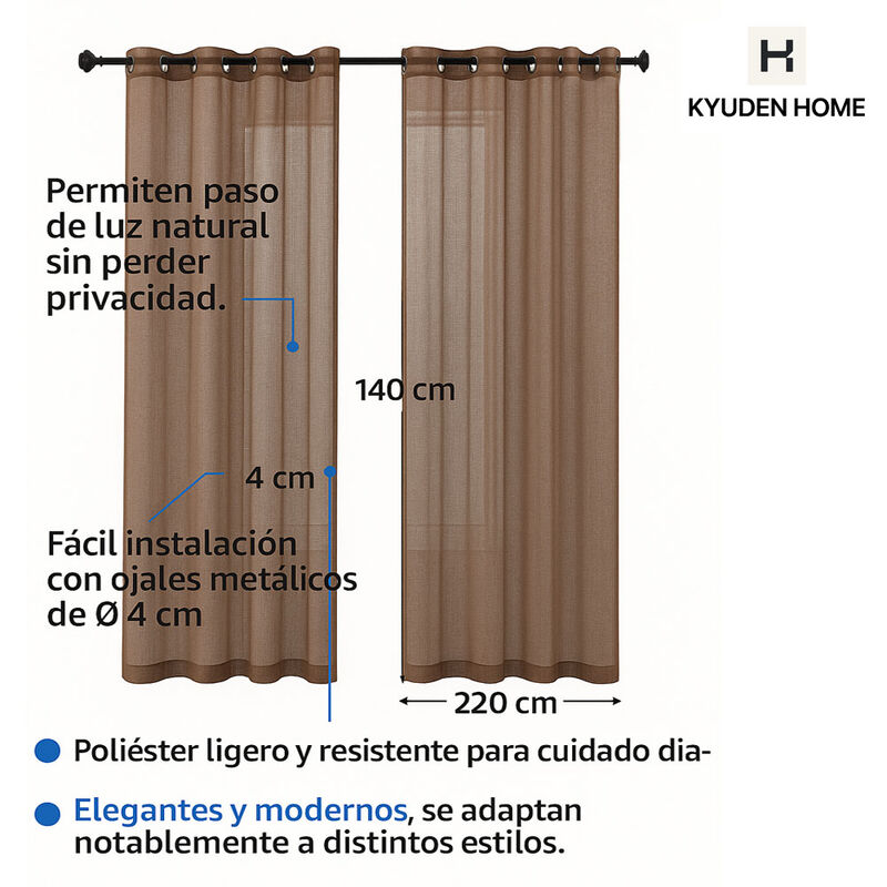 Cortinas Transl&uacute;cidas 2 Paneles 140x220 cm Colo... image number null