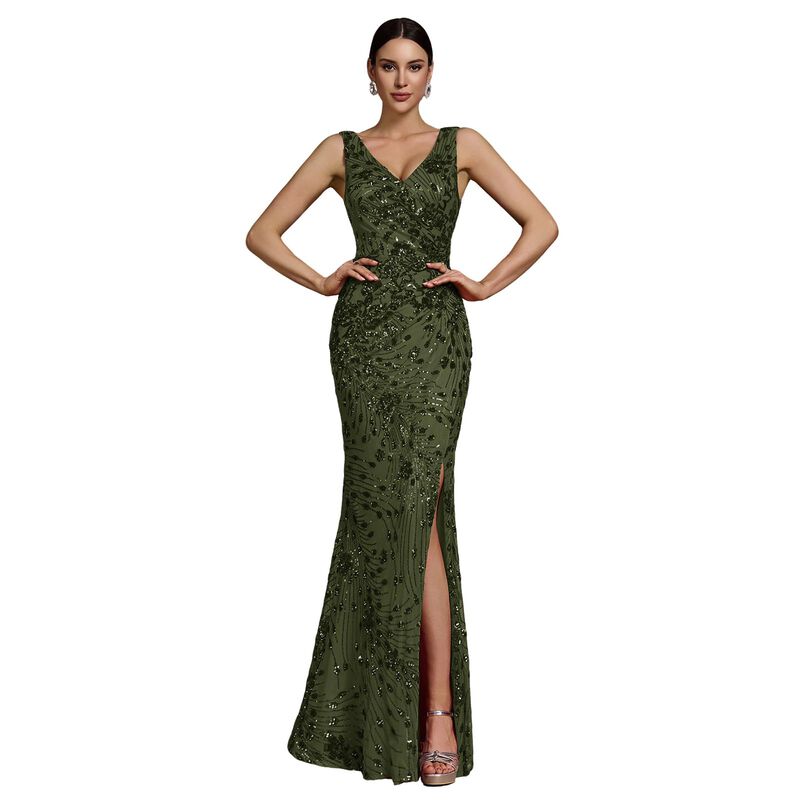 Vestido Blueplum L Verde Oliva con Lentejuelas,... image number null