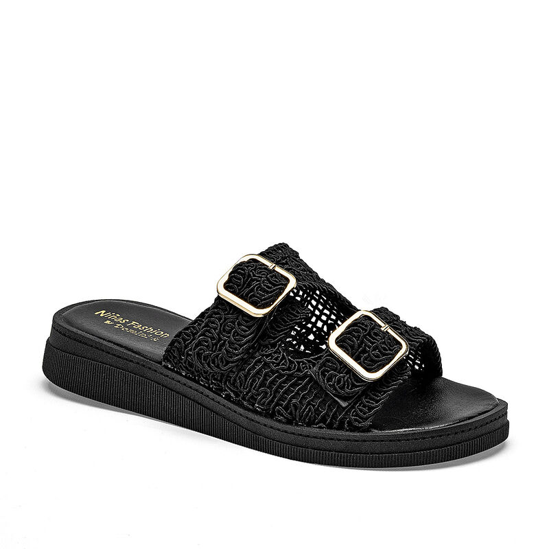 Ni&ntilde;as Fashion sandalia piso para mujer negro co... image number null