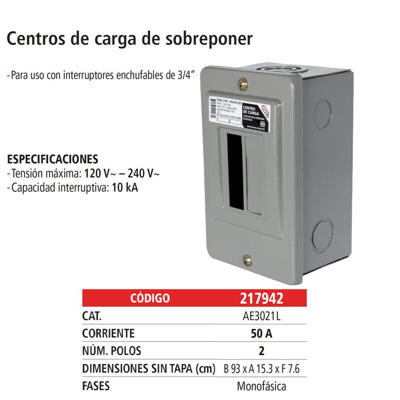 Centro de Carga de Sobreponer 2 polos IUSA image number null