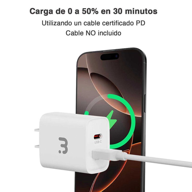 Cargador r&aacute;pido MYBAT 20W dual USB-C USB-A Univ... image number null
