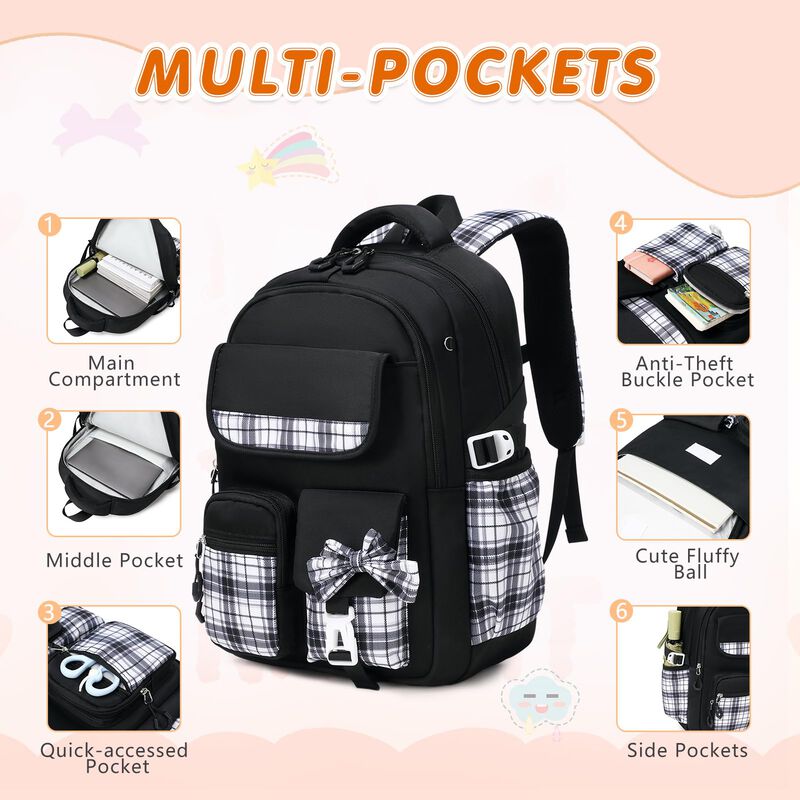 Mochila Geewin 43 Cm Con Lazo A Cuadros &ndash; Set D... image number null