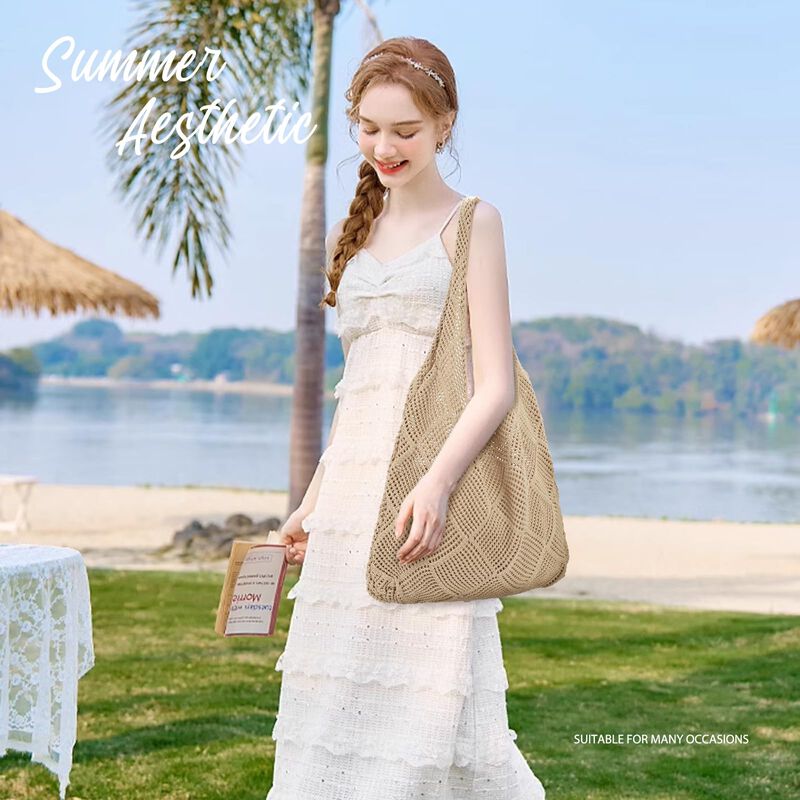 Bolso Tote Hatisan 48 &times; 15 &times; 64 cm Caqui Croche... image number null