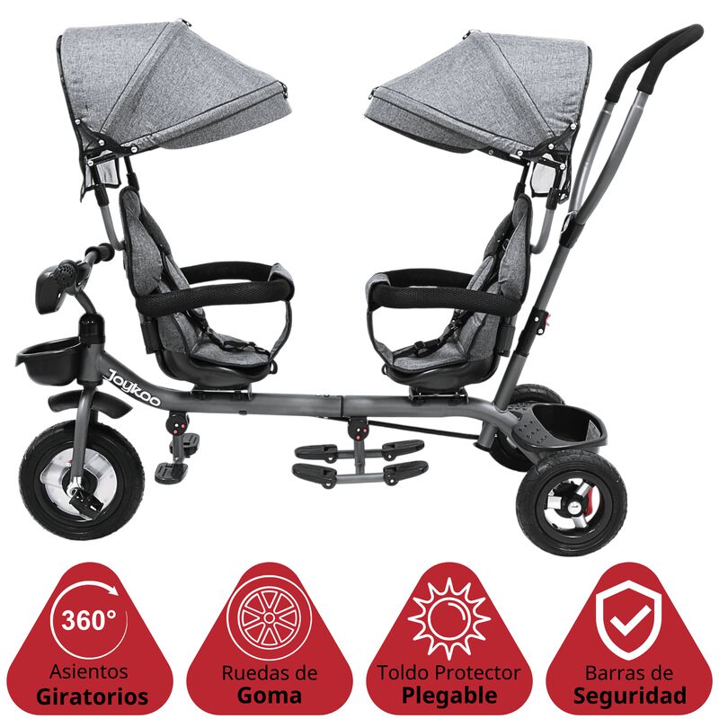 Triciclo Doble para Ni&ntilde;os Asiento Giratorio Gem... image number null