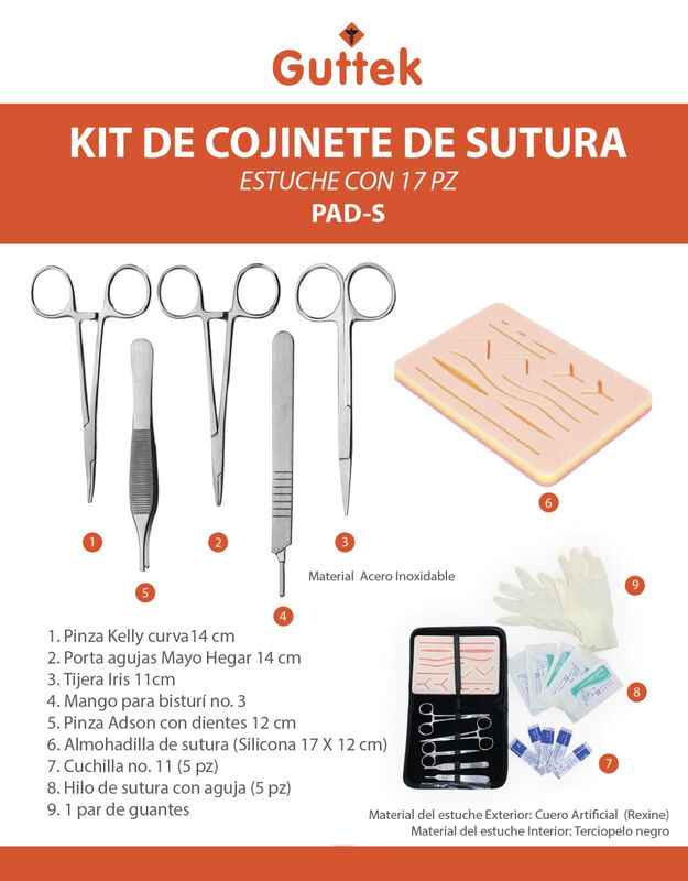 Kit De Pr&aacute;ctica De Sutura M&eacute;dica Guttek Pad-s 1... image number null