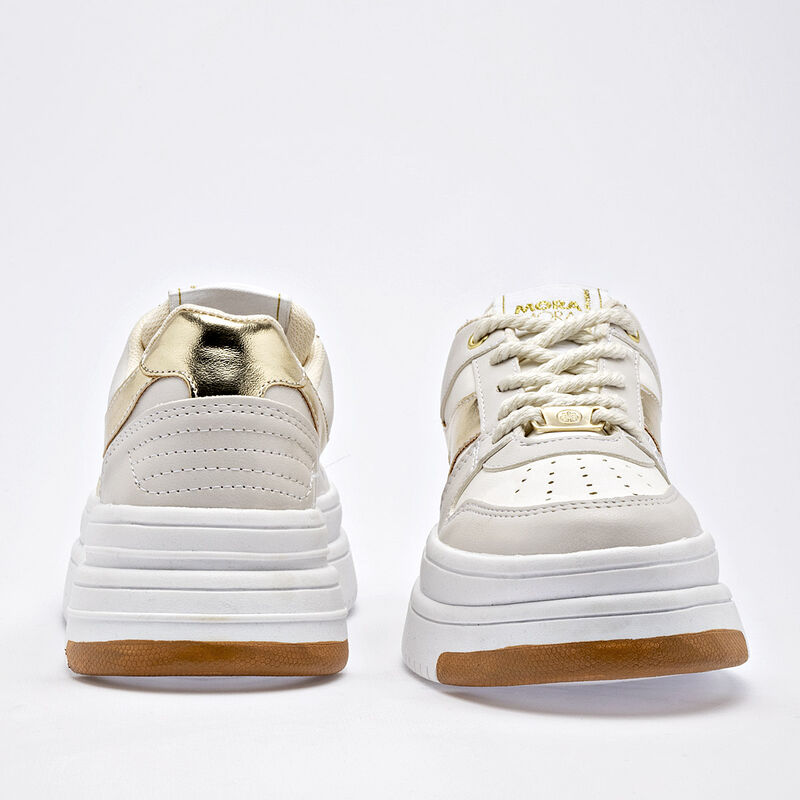 Moramora Tenis urbano para mujer blanco dorado image number null