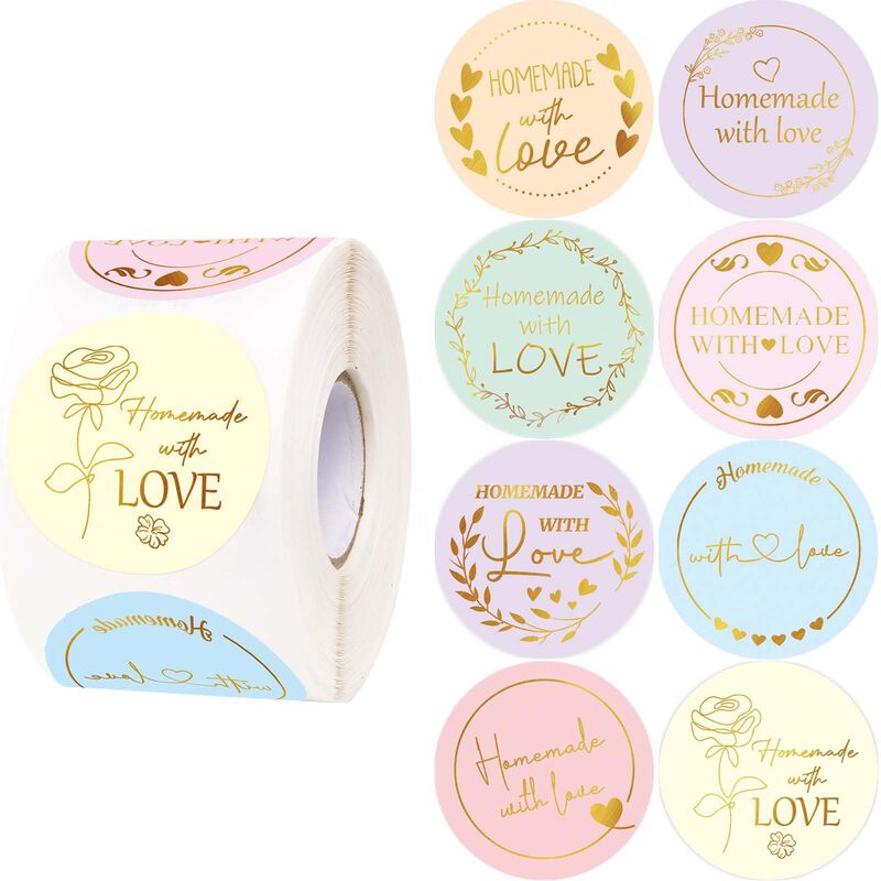 Pack de 500 pegatinas con foil dorado "hecho en... image number null