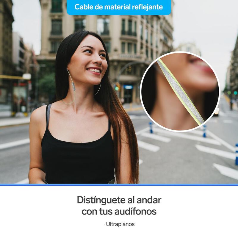 Aud&iacute;fonos Bluetooth Con Cable Reflejante Verde ... image number null