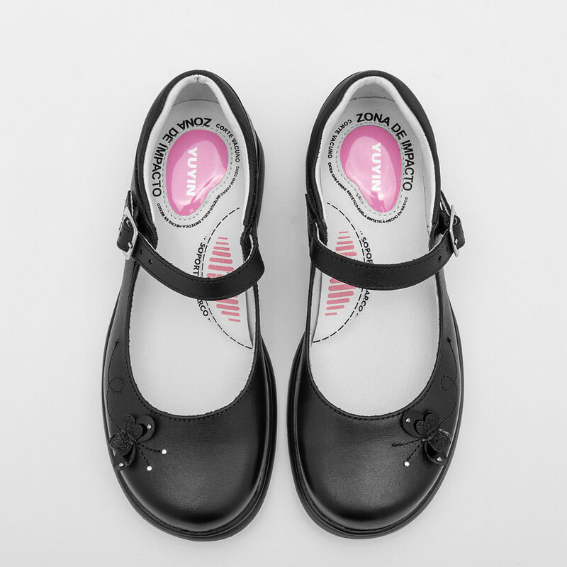 Yuyin Zapato Escolar De Piel Para Ni&ntilde;a Negro Co... image number null