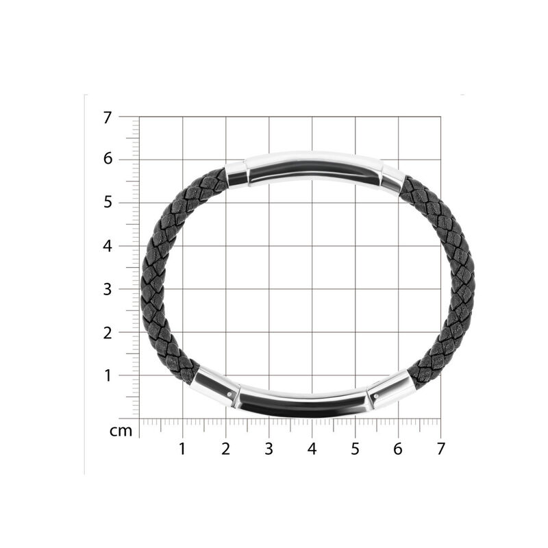 Pulsera De Color Negro De Acero Y Piel Con Zirc... image number null