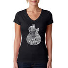 Camiseta De Cuello En V Word Art Para Mujer - Rock Guitar Head- Negro