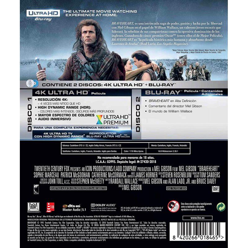 Braveheart Blu-Ray Uhd [Blu-ray] image number null