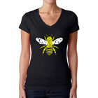 Camiseta De Cuello En V Word Art Para Mujer - Bee Kind- Negro