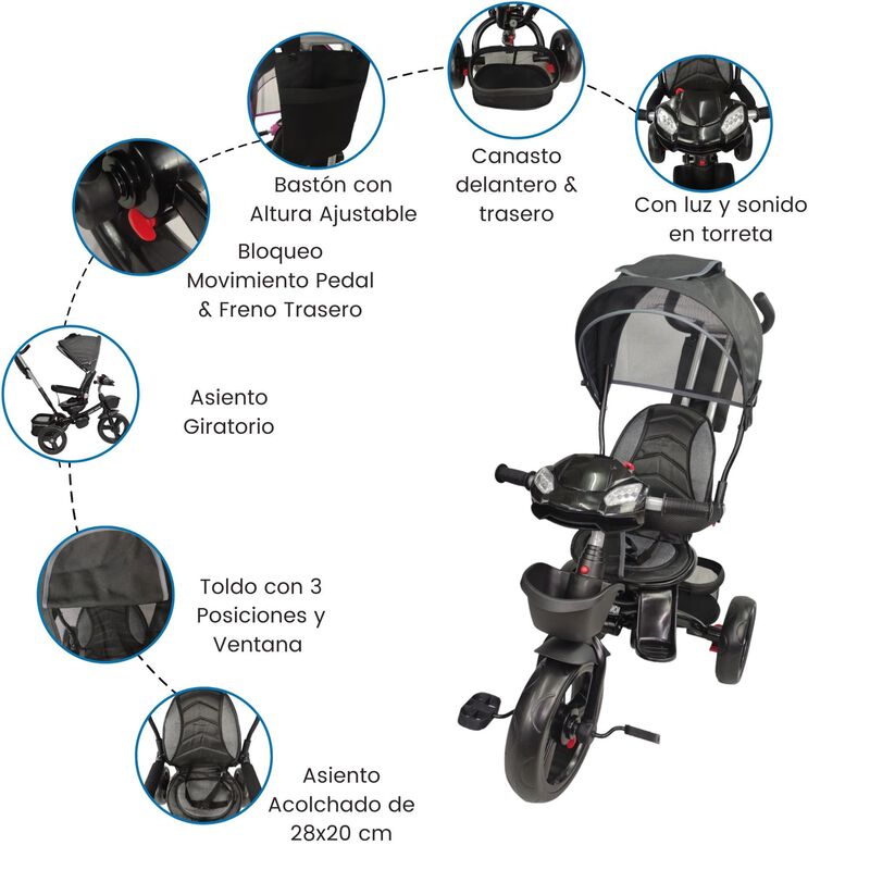 Triciclo Evolutivo 7 En 1 Acero Con Asiento Gir... image number null