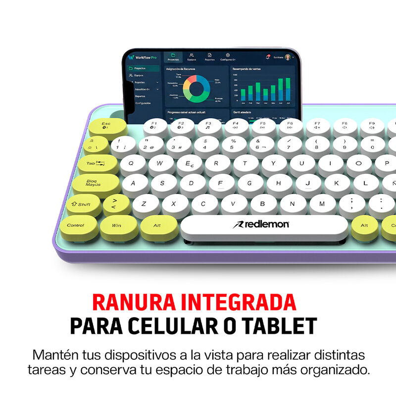 Teclado Inal&aacute;mbrico Bluetooth Retro M&aacute;quina De ... image number null
