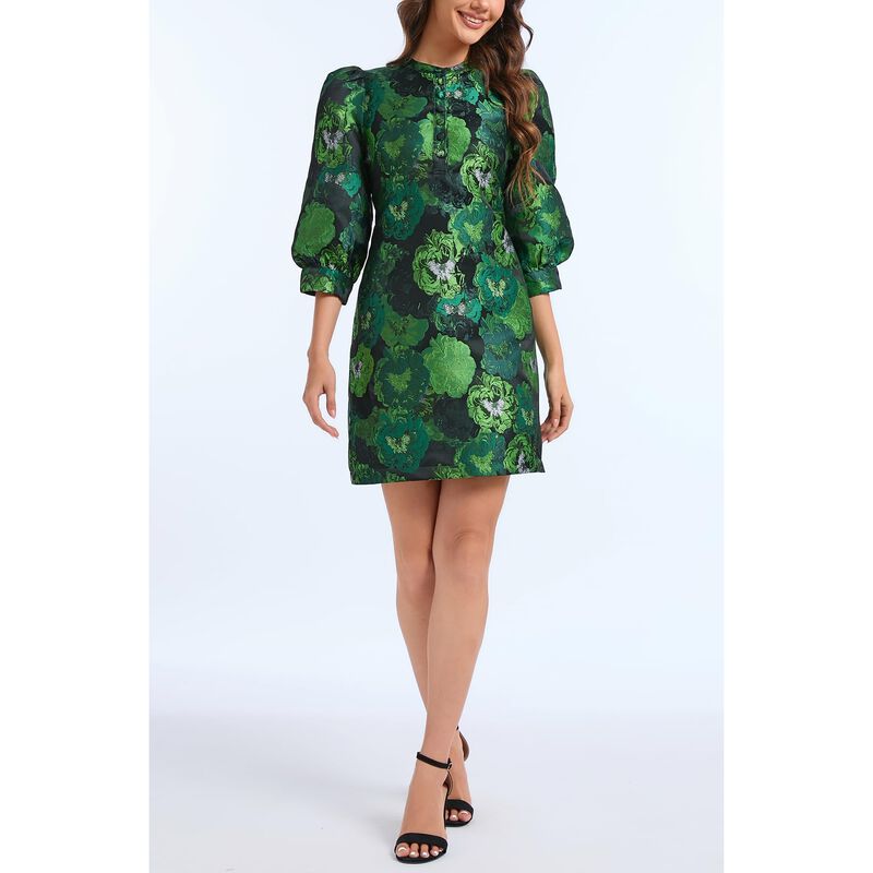 Vestido Mini Shift Floral Verde Ladyful image number null