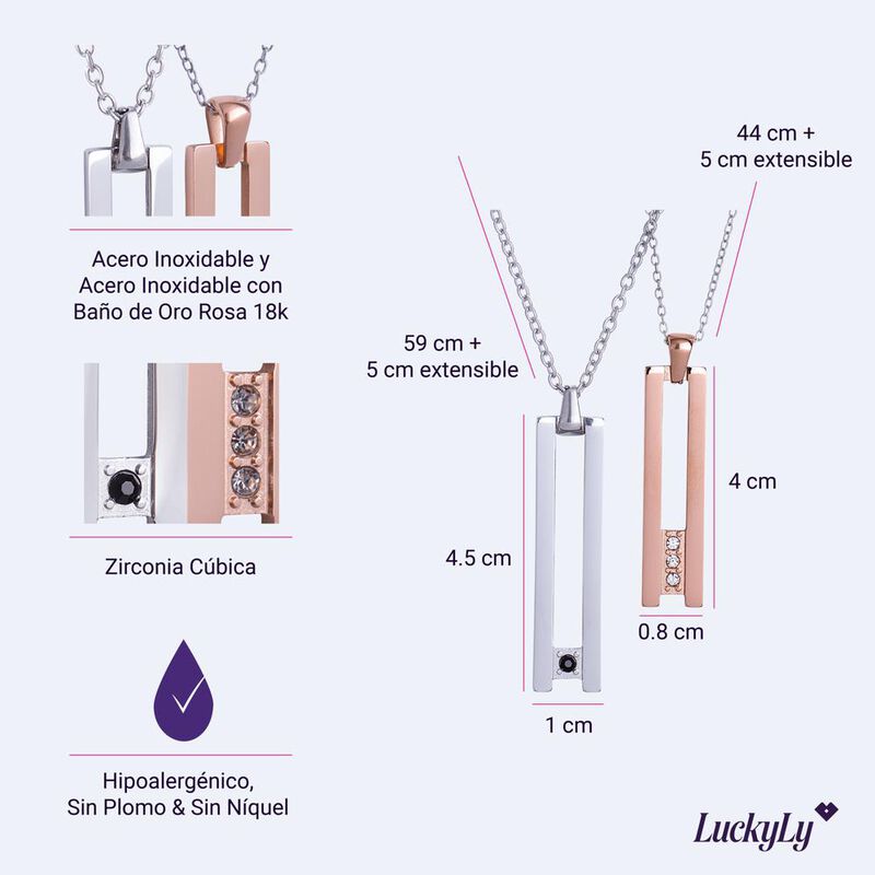 Collar Mujer Hombre Pareja, Joyer&iacute;a Acero Inoxi... image number null