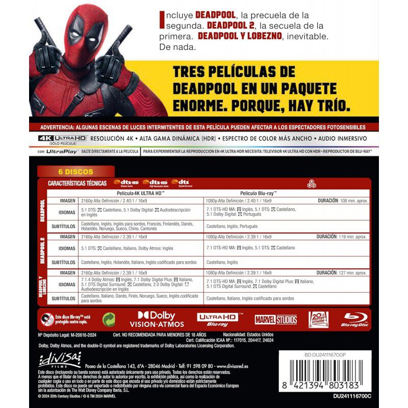 Deadpool + Deadpool 2 + Deadpool y Lobezno [4K ... image number null