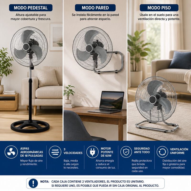 Ventilador 3 En 1 De 18 Pulgadas Met&aacute;lico Poten... image number null