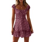 Vestido Mini Floral Yobecho Con Mangas Volantes y Escote Coraz&oacute;n