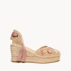 Alpargata Romero Cuña Media Plataforma Rafia Flores Rosa Claro