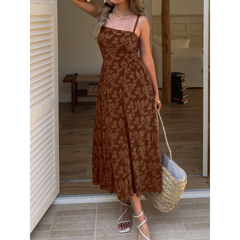 Vestido Evzeiem Maxi Floral Marr&oacute;n Mujer image number null