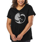 Camiseta De Talla Grande Cuello En V Word Art Para Mujer - Gato Yin Yang- Negro