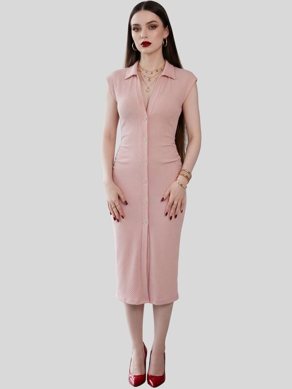 Vestido Midi Ajustado Con Botones Al Frente Ves... image number null