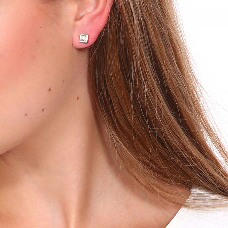 Aretes en Baño de Oro Blanco de 18K de Cuadro c... image number null