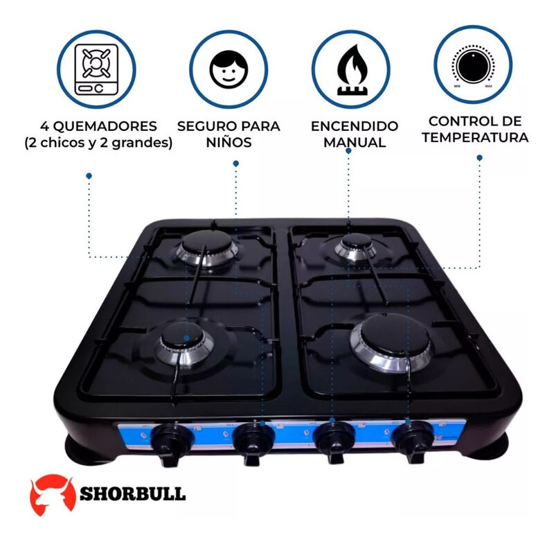 Parrilla de Mesa Gas 4 quemadores Acero Negra S... image number null