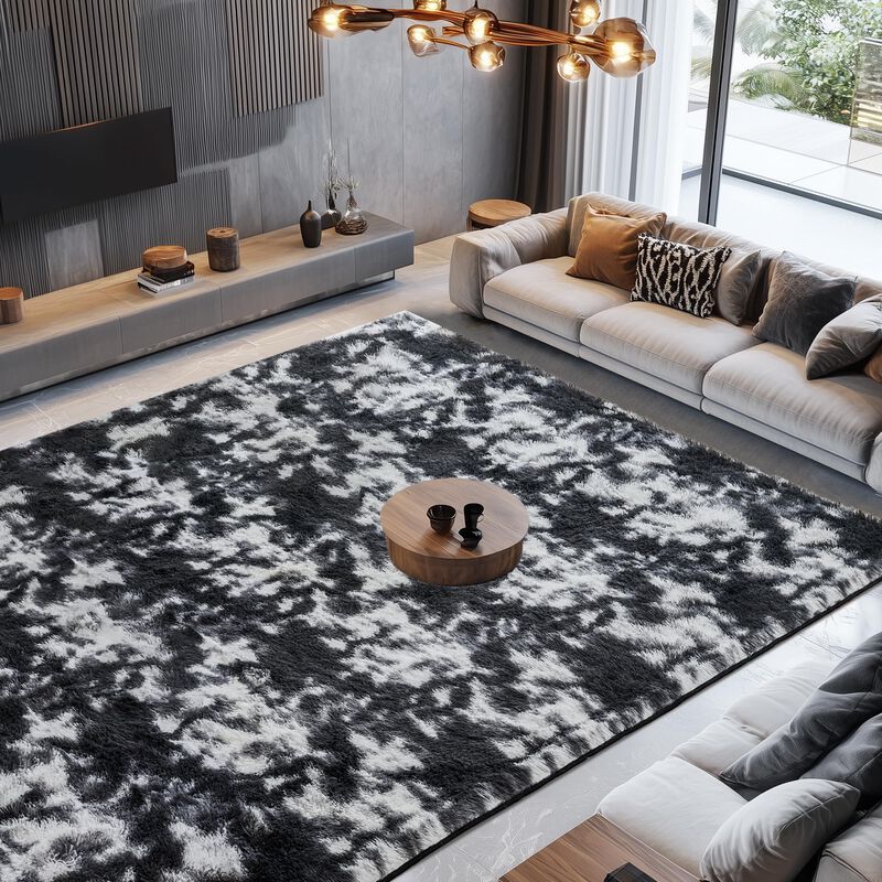 Alfombra Litanika 122x183 Cm Tie-dye Negro Y Bl... image number null