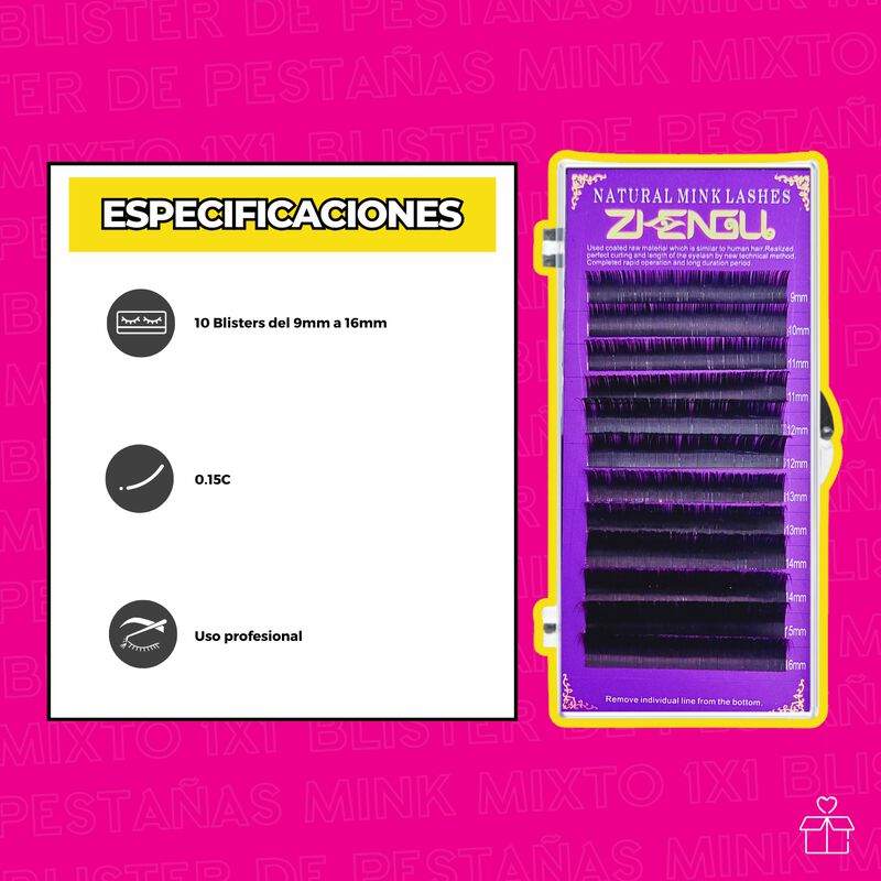 Blister Extensiones Pestañas Mink Mixto 1x1 image number null