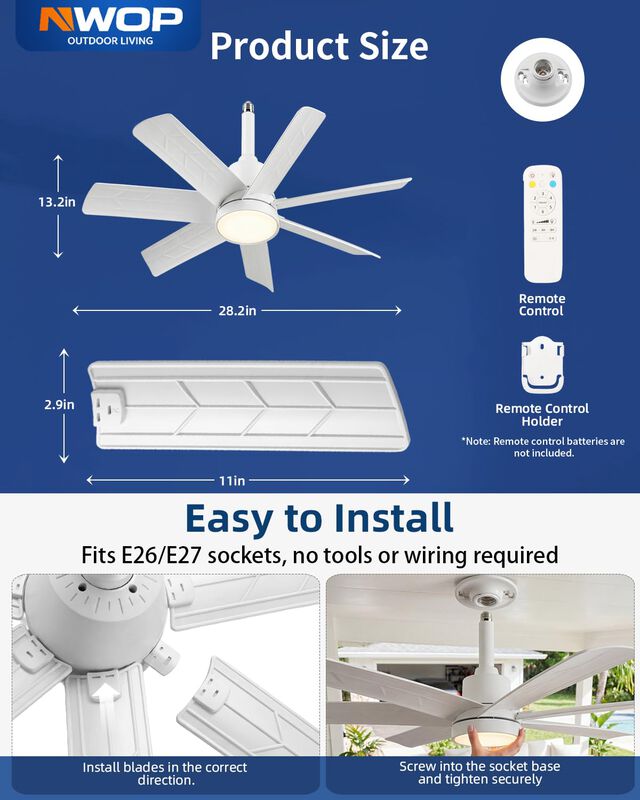 Ventilador Con Luz Nwop 71 cm, Control Remoto, ... image number null