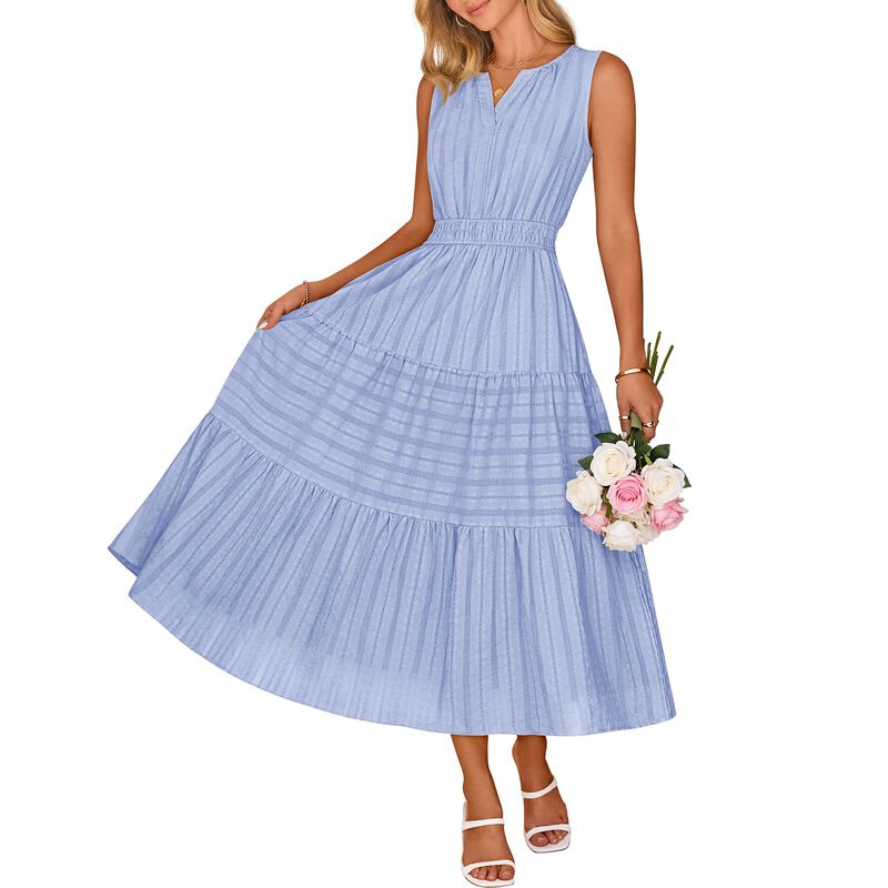 Vestido Merokeety Sin Mangas Escote V Midi Azul... image number null