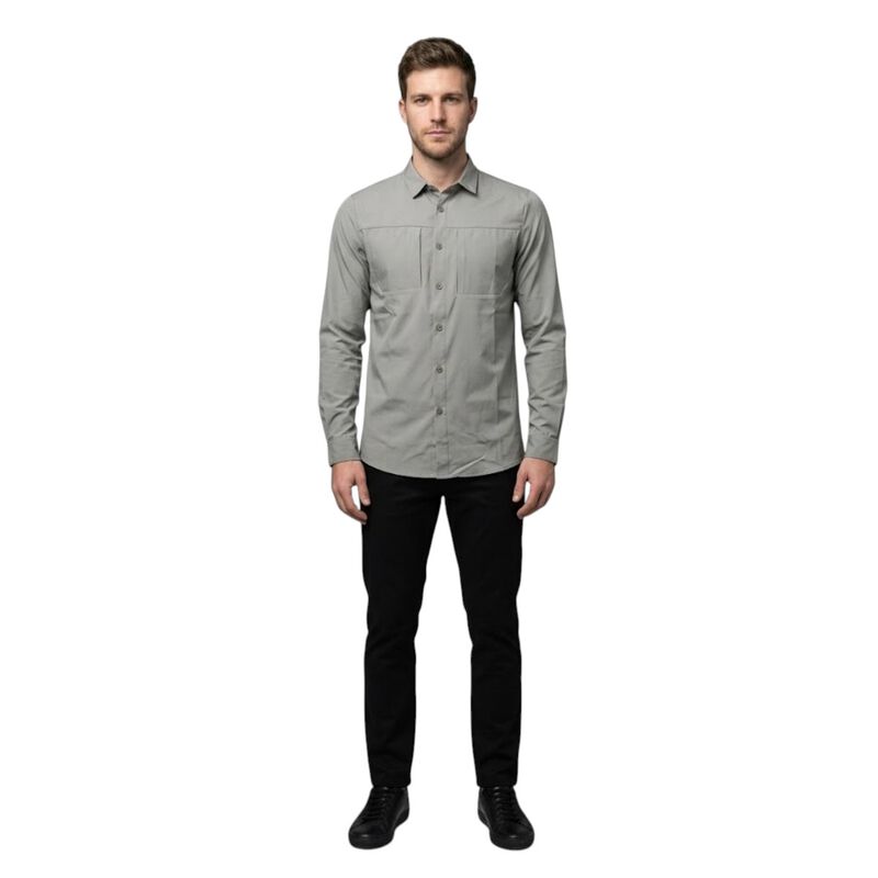 Atlo Camisa Lisa Manga Larga Grey Para Hombre image number null